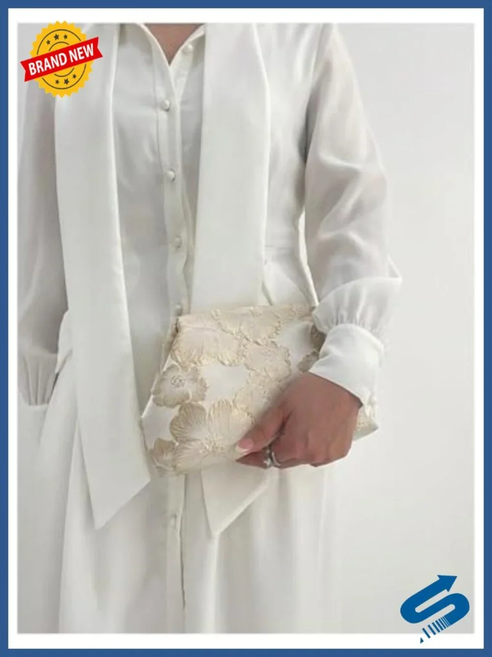 Floral Embroidered Polyester Clutch Evening Bag with Chain Strap